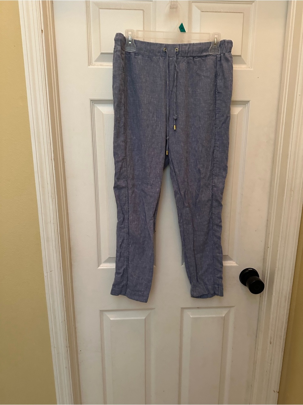 Light Blue Linen-Blend Drawstring Pants